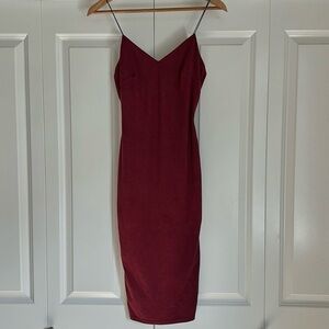 Japna Dress sz XS Suede Feel Bodycon Elegant Burgundy Spaghetti Strap Stretchy